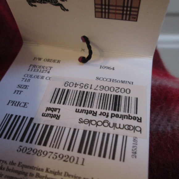 new BURBERRY Red Cashmere women's scarf fringes to fringes  56" x 8.5" - Picture 3 of 9